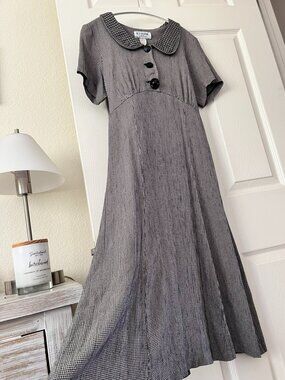 Vintage R.J. Stevens by Carol Escritor 90's dress Petite S Black Tan Gingham
